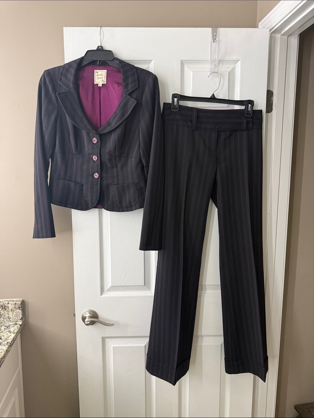 Nanette Lepore Pinstripe Women's Pantsuit with Purple Lining